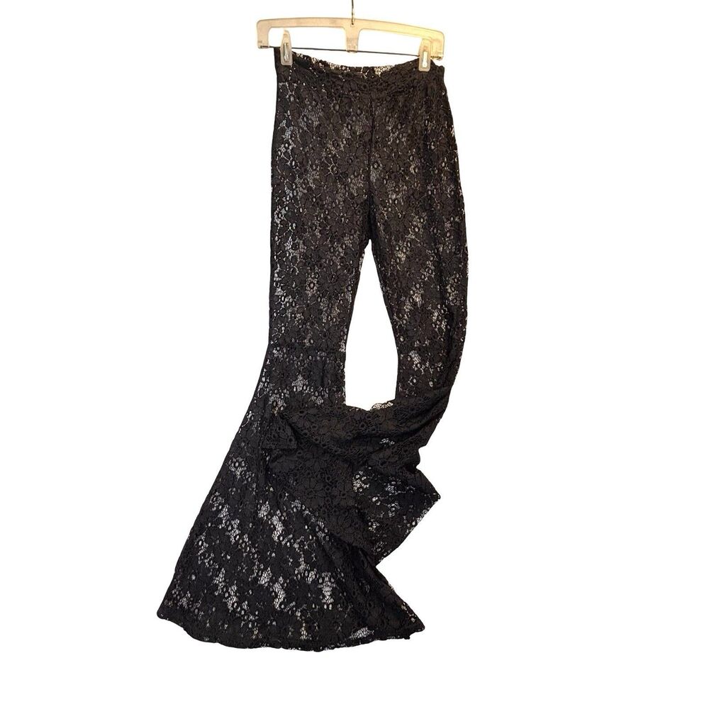 Black Lace Flare Pants Sheer Stretch Swim Cover Up Women’s M - Picture 2 of 8